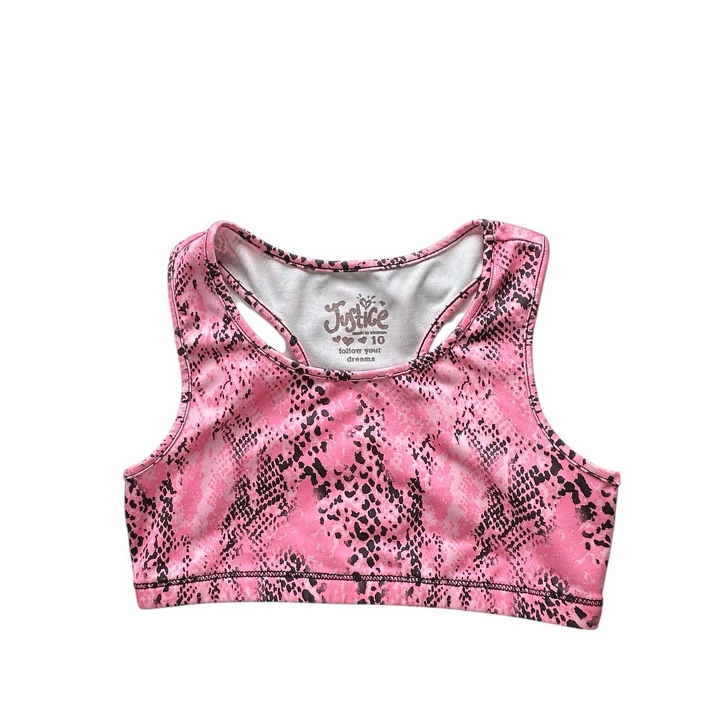 Justice Pink and Black Snake-Print Athletic Razor Back Bra (girl size 10)